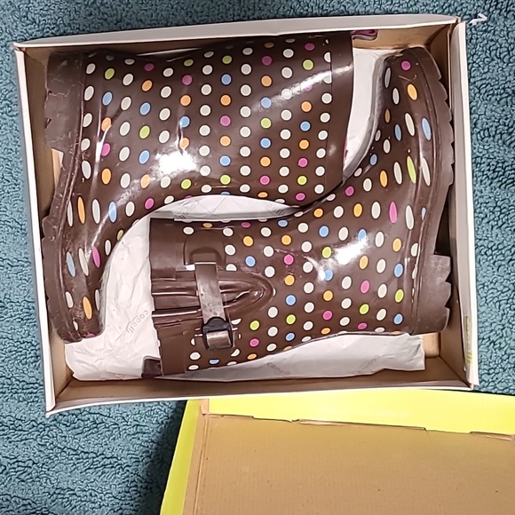 Polka Dot rain boots size 7 capella NewYork Y2K BROWN SHINY MULTI DOTS SPORTY - Picture 10 of 12